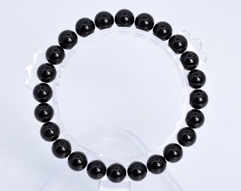 8MM Black Agate Beads Bracelet Grade A Genuine Natural Round Gemstone 7" BULK LOT 1,3,5,10 and 50 (106652h-2011)