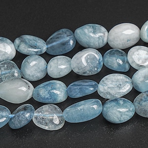 7-9MM Light Blue Aquamarine Biotite Inclusions Genuine Natural Gemstone Pebble Chips Loose Beads 15&quot; /7.5&quot;Bulk Lot Options(122807)