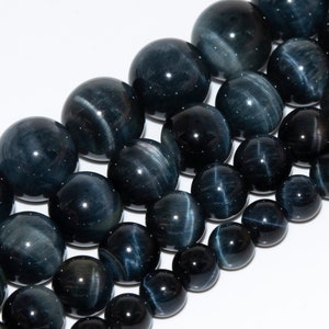 Hawk Eye Blue Tiger Eye Beads Genuine Natural Grade AA Gemstone Round Loose Beads 6MM 8MM 10MM 12MM 14MM Bulk Lot Options