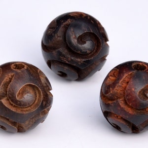 4 Pcs 10MM Natural Mahogany Red Sandalwood Handcrafted Beads Clouds Carved Round Bulk Lot Options (80161-608)