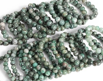 Green Emerald Beads 7" Bracelet Genuine Natural Round Gemstone Beads