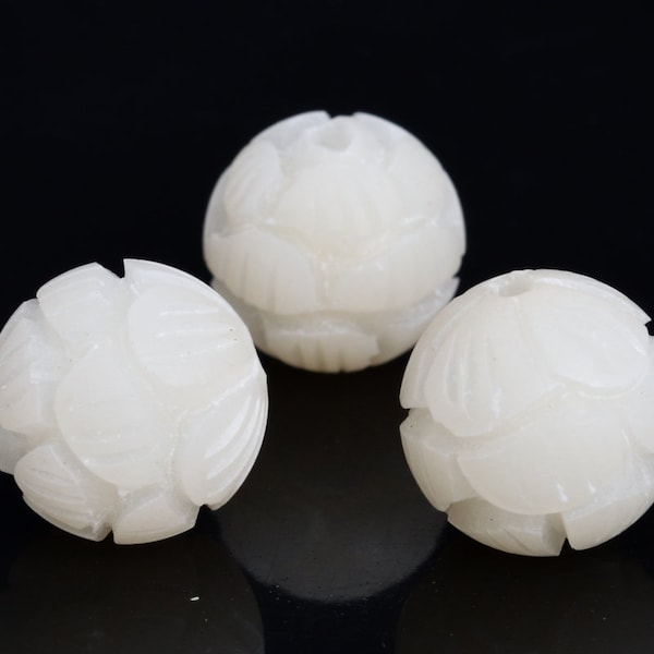 6 Pcs 12MM Natural Bodhi Root Handcrafted Beads Three Layer Lotus Flower Carved Round Bulk Lot Options (80126-606)