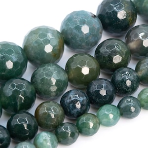 Cuentas de ágata musgosa botánica de grado AAA, piedras preciosas naturales genuinas, microfacetadas, redondas, sueltas, de 6 mm, 8 mm, 10 mm y 12 mm. Opciones de lotes al por mayor.