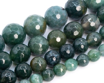 Botanical Moss Agate Beads Grade AAA Genuine Natural Gemstone Micro Faceted Round Loose Beads 6MM 8MM 10MM 12MM Bulk Lot Options