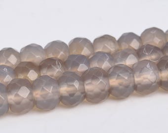 Gray Agate Beads Grade AAA Genuine Natural Gemstone Faceted Rondelle Loose Beads 6MM 8MM Bulk Lot Options