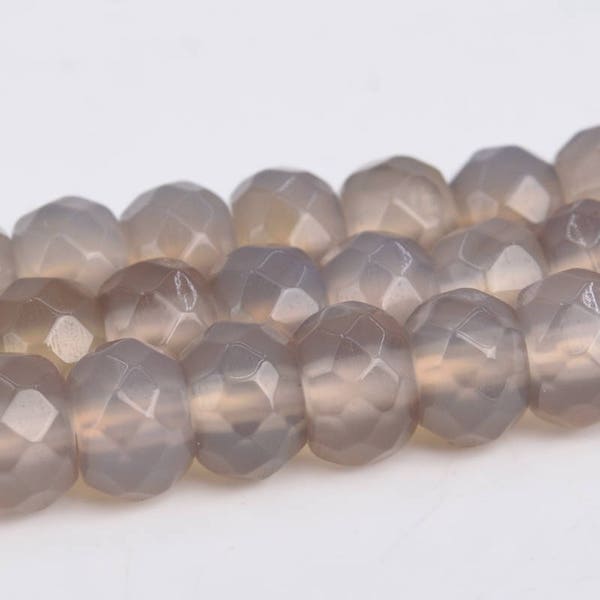 Gray Agate Beads Grade AAA Genuine Natural Gemstone Faceted Rondelle Loose Beads 6MM 8MM Bulk Lot Options