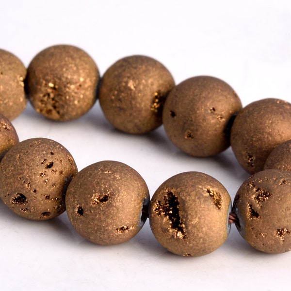 8MM Matte Bronze Druzy Beads Grade AAA Natural Gemstone Half Strand Round Loose Beads 7.5" BULK LOT 1,3,5,10 and 50 (104743h-1298)