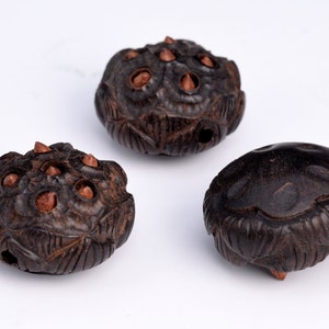 1 Pcs 20x13MM Natural Ebony Black Sandalwood Handcrafted Beads Lotus Seedpod Carved Bulk Lot Options (80200-609)