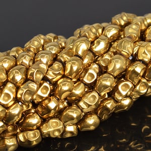 8 x 5 MM Gold Hämatit Perlen Schädel Klasse AAA Natürlicher Edelstein voller Strang lose Perlen 15,5 &quot;BULK LOT 1,3,5,10 und 50 (104543-1235)