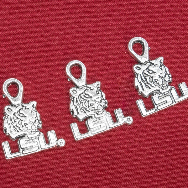 18x14MM LSU Tiger Charm Silver Tone Zinc Alloy Charm 10 Pcs Bulk Lot Options (61232-2038)