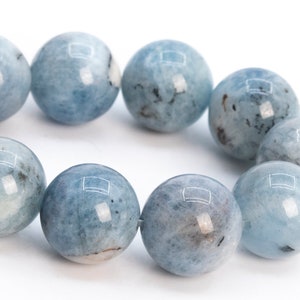 9MM Gray Blue Aquamarine Biotite Inclusions Beads Brazil Grade A Genuine Natural Gemstone Half Strand Round Loose Beads 7&quot; (114143h-3765)