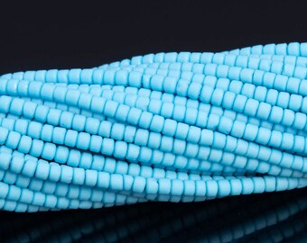 2MM Aqua Blue Colored Glaze Ceramics Beads Round Tube Grade A Full Strand Loose Beads 15" Bulk Lot Options (110930-3263)