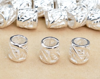 5x5MM Sterling Silver Spacer Beads Leaves Tube 5 Pcs Solid Silver  (63990-2185)