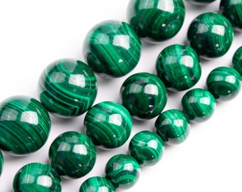 Deep Green Malachite Beads Genuine Natural Grade AA Gemstone Round Loose Beads 4MM 6MM 8MM 10MM Bulk Lot Options