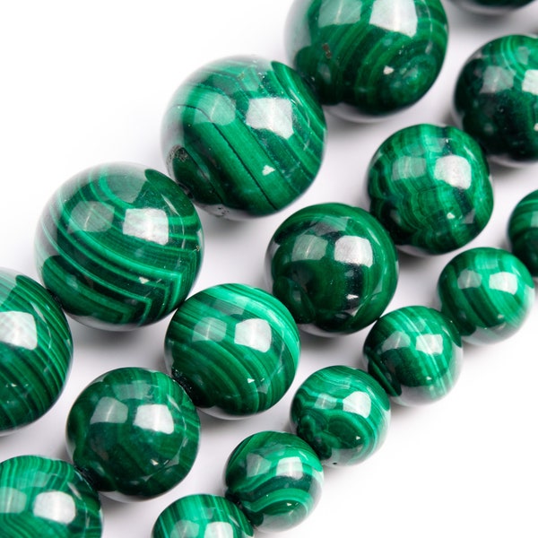 Perline di malachite verde intenso Perline sfuse rotonde di pietra preziosa naturale genuina di grado AA 4MM 6MM 8MM 10MM Opzioni lotto sfuso