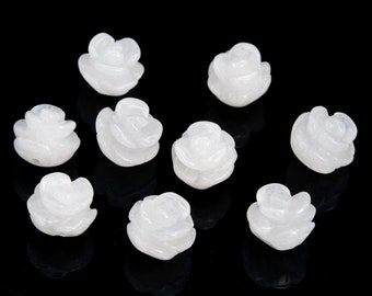5 Perlen weiße Jade handgefertigte Perlen Rose geschnitzte echte natürliche Blume Edelstein 8 MM 10 MM 14 MM Massen viel Optionen