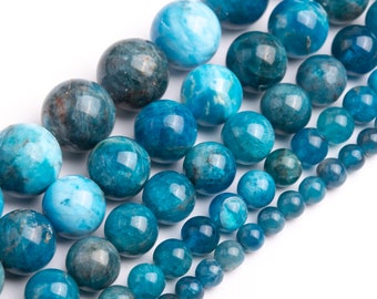 Blue Apatite Beads Genuine Natural Grade A Gemstone Round Loose Beads 4MM 6MM 8MM 10MM 12MM Bulk Lot Options