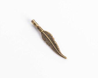 16x2MM Feather Charm Double Side Antique Bronze Tone Zinc Alloy Metal Charm 10 Pcs Bulk Lot Options (110175-3131)