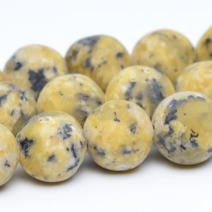 8MM Matte Yellow Black Sesame Jade Beads Grade AAA Natural Gemstone Full Strand Round Loose Beads 15&quot; BULK LOT 1,3,5,10 and 50 (101055-357)