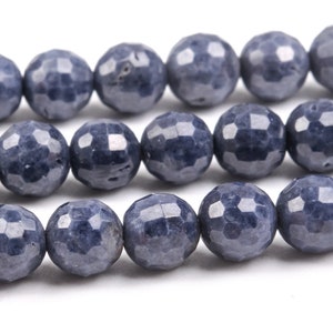 6-7MM Deep Blue Sapphire Beads Grade A+ Genuine Natural Gemstone Micro Faceted Round Loose Beads 18&quot;/8.5&quot;  Bulk Lot Options (124466)