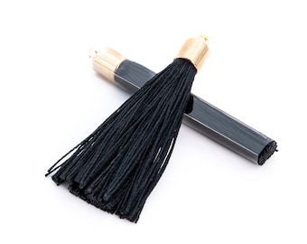 2 Stück 2,1 "/ 5 cm schwarze Quaste 0,7 cm Dicke Kunstseide Handcraft Quasten für Schmuckherstellung Masse Lot Optionen (64143-2467)