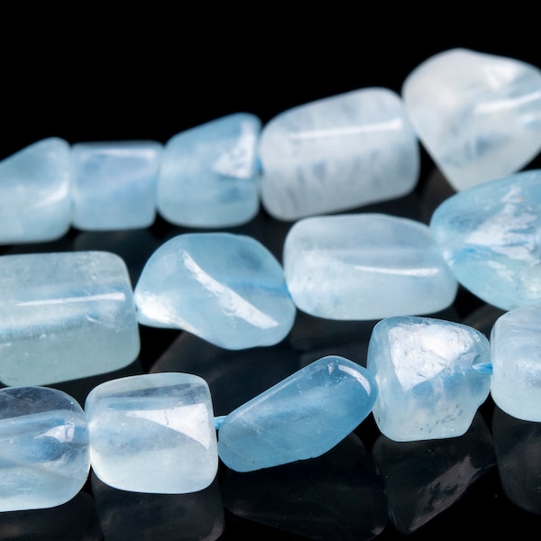 6-8MM Aquamarine Beads Pebble Nugget Grade AAA Genuine Natural Gemstone Beads 15.5"/7.5" Bulk Lot Options (108465)