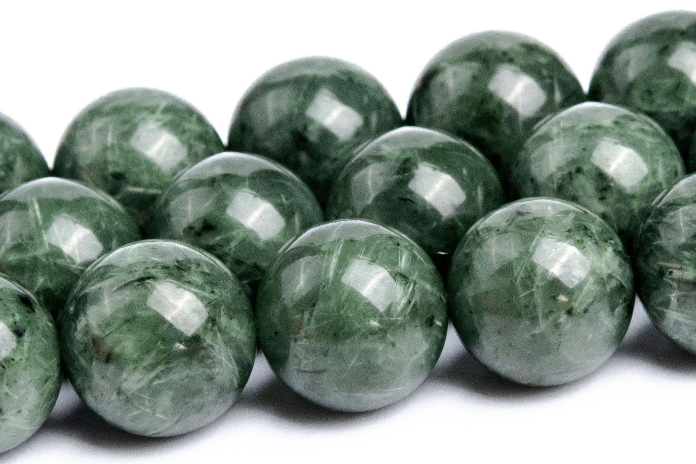 take 11-12MM Deep Green Rutilated Quartz Beads Grade A Genuine