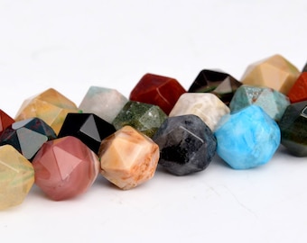 7-8MM Mixed Natural Multi Stone Beads Star Cut Faceted AAA Genuine Natural Gemstone Loose Beads 15.5" BULK LOT 1,3,5,10,50 (102916-628)