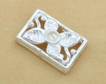 14x9MM Sterling Silver Floral Rectangle Spacer Beads Solid Silver  (61599-2107))