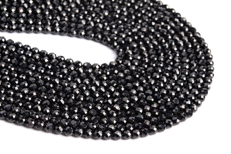 4MM Black Spinel Beads Grade AAA Genuine Natural Gemstone Full Strand Faceted Round Loose Beads 15 Bulk Lot Options 107446-2380 image 2