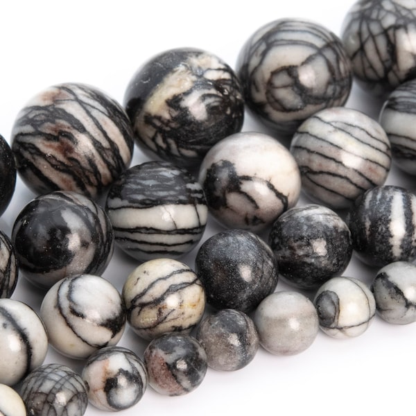 Black Silk Stone Web Jasper Beads Grade AAA Genuine Natural Gemstone Round Loose Beads 4MM 6MM 8MM 10MM 12MM Bulk Lot Options