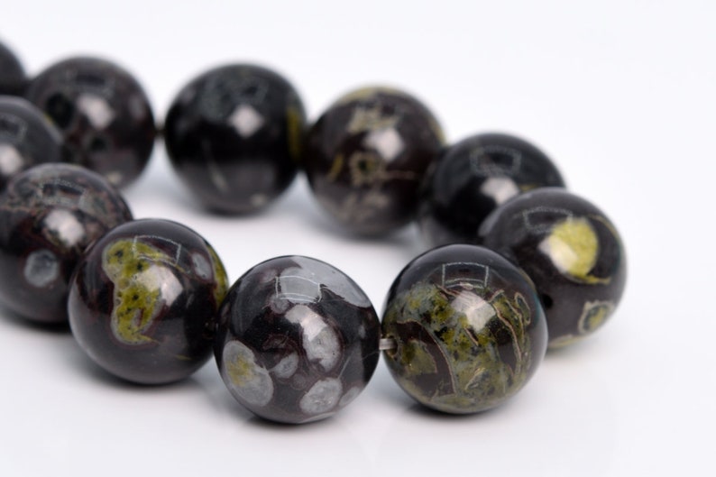 12MM Black & Green Ocean Fossil Jasper Beads AAA Genuine Etsy