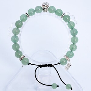 8MM Parsley Bunch Aventurine Bead Bracelet Grade AAA Genuine Natural Round Gemstone 6&quot; with a Skull Charm BULK LOT 1,3,5,10,50 (106807h-077)