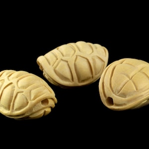 20x12MM Natural Yellow Boxwood Handcrafted Engraved Beads Turtle Shell Carved Beads Loose Beads 2 Beads (50822-250)
