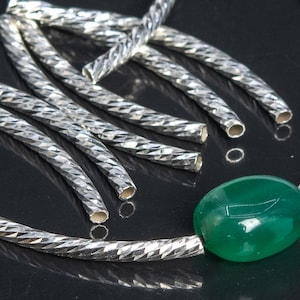 30x2MM Sterling Silver Curved Tube Twisted Faceted 4 Pcs Solid Silver (64766-2172)