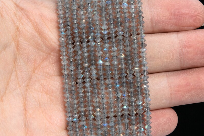3x2MM Light Gray Labradorite Beads AAA Genuine Natural Gemstone Full Strand Faceted Rondelle Loose Beads 15 Bulk Lot Options 111779-3407