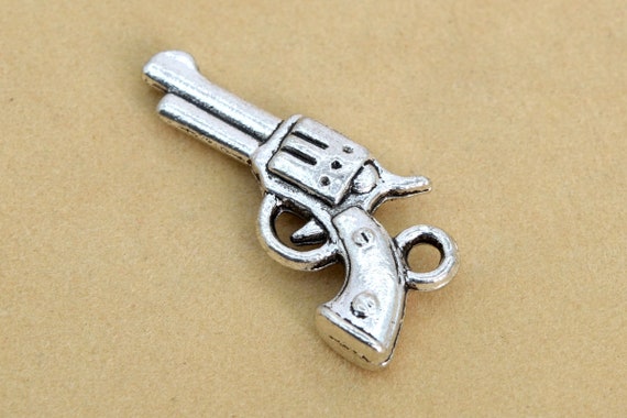 5PCS Silver Revolver Gun Charm Double Sided 21x11mm