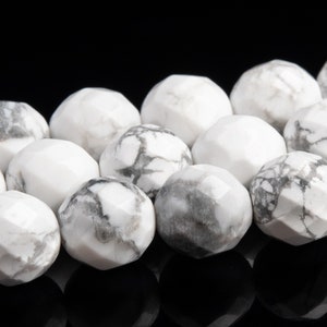 8MM White Howlite Beads Grade AAA Genuine Natural Gemstone Faceted Round Loose Beads 15&quot; / 7.5&quot; Bulk Lot Options (118299)