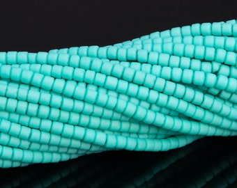 2MM Mint Blue Green Colored Glaze Ceramics Beads Round Tube Grade A Full Strand Loose Beads 15" Bulk Lot Options (110938-3264)