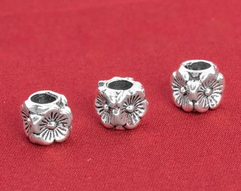 8x8MM Antique Silver Tone Spacer Beads Floral Cube 10 Pcs Bulk Lot Options (63418-2398)