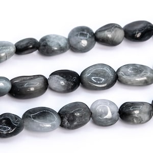 6-8MM Gray Chrysoberyl Cat Eye Beads Grade AA Pebble Nugget Genuine Natural Gemstone Loose Beads 7.5&quot; / 15&quot; Bulk Lot Options (112551)