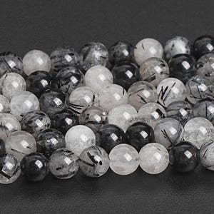 Black Rutilated Quartz Beads Genuine Natural Gemstone Round Loose Beads 4MM 6MM 8MM 10MM 12MM  Bulk Lot Options