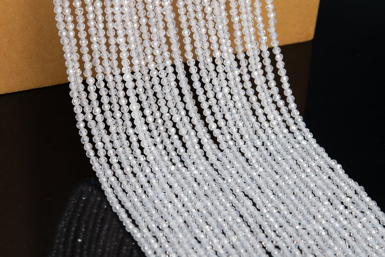 2-3MM Clear Cubic Zirconia Beads Grade AAA Full Strand Faceted Round Loose Beads 15" Bulk Lot Options (110624-3202) image 3