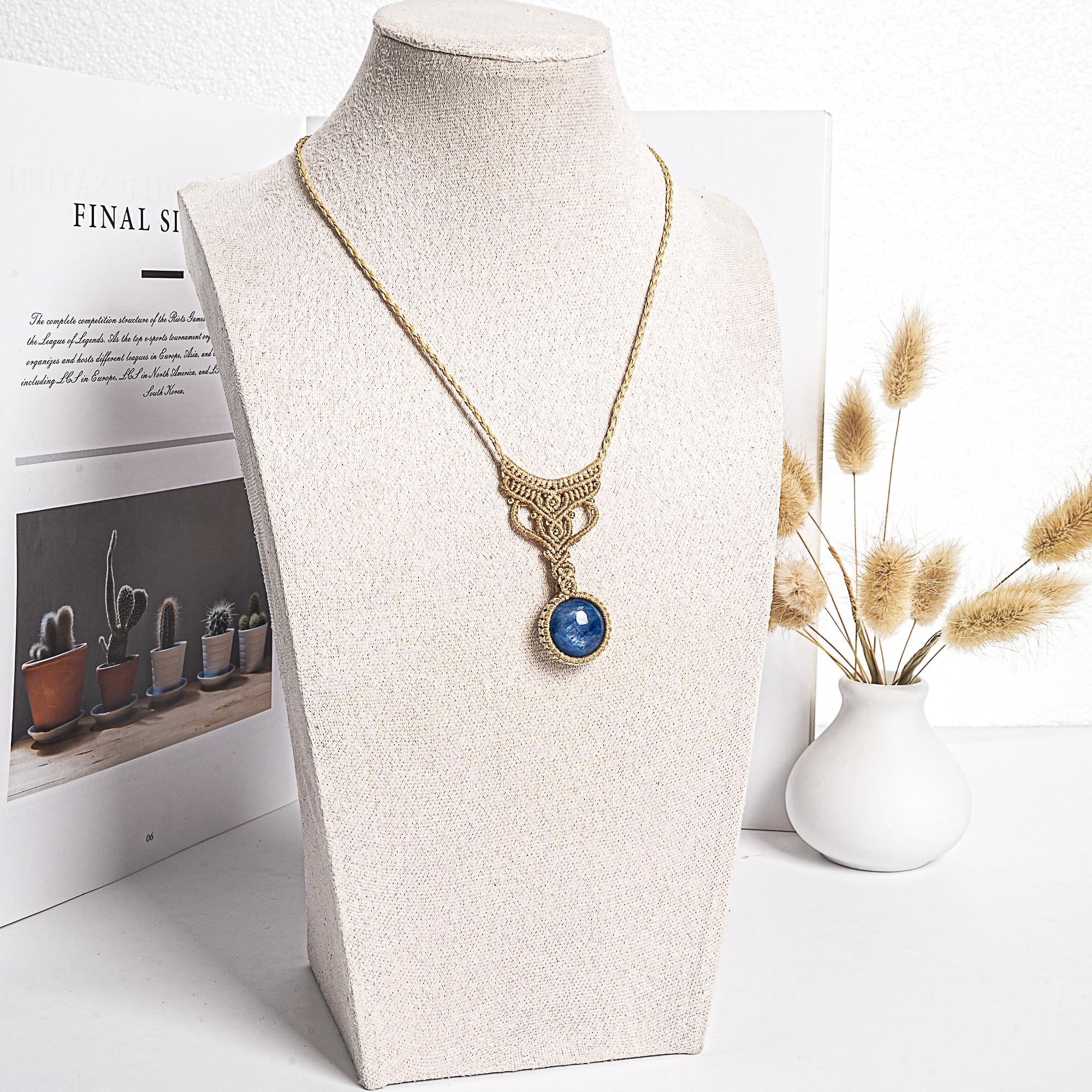 ブルーカイヤナイト マクラメネックレス 本物の天然グレードAAAカイヤ