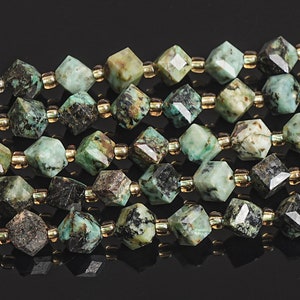 Contas de turquesa africana verde de 8 mm, grau AAA, pedras preciosas naturais genuínas, contas soltas facetadas em cubo, 15&quot;/7,5&quot; Opções de lote a granel (126578)