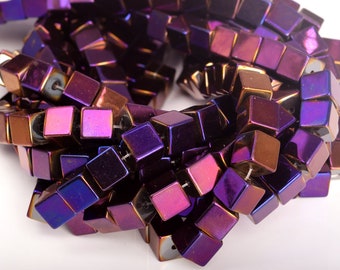 10MM Purple Hematite Beads Cube Grade AAA Natural Gemstone Half Strand Loose Beads 7.5" BULK LOT 1,3,5,10 and 50 (104979h-1376)