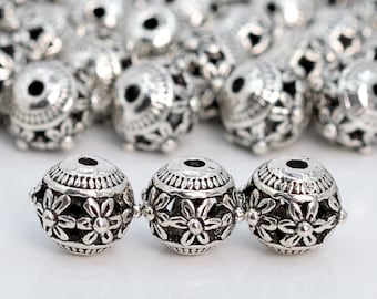 8MM Antique Silver Tone Tibetan Spacer Beads Round 10 Pcs Bulk Lot Options (60472-1674)