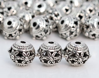 8 mm perles d'espacement tibétaines ton argent antique rondes 10 pcs options de lot (60472-1674)