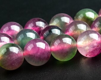 8MM Green & Pink Jade Gemstone Beads Tourmaline Color Round Loose Beads 15" / 7.5"Bulk Lot Options (119082)