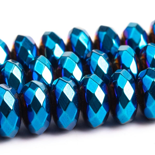 5-6x3MM Blue Hematite Beads Grade AAA Natural Gemstone Faceted Rondelle Loose Beads 15" / 7" Bulk Lot Options (101675)